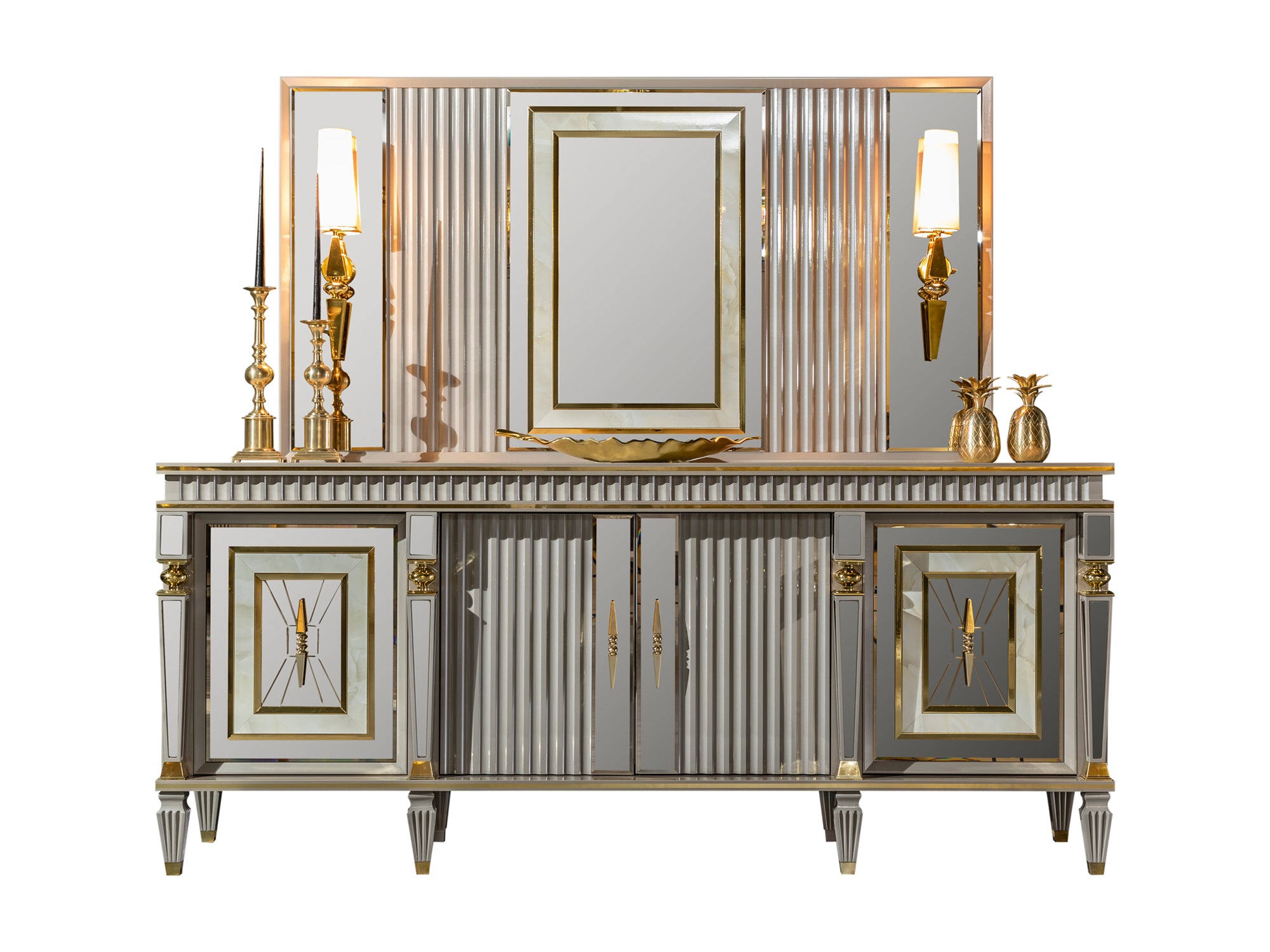 Istanbul 89" Wide 4 Door Buffet With Mirror Istanbul Furniture Home