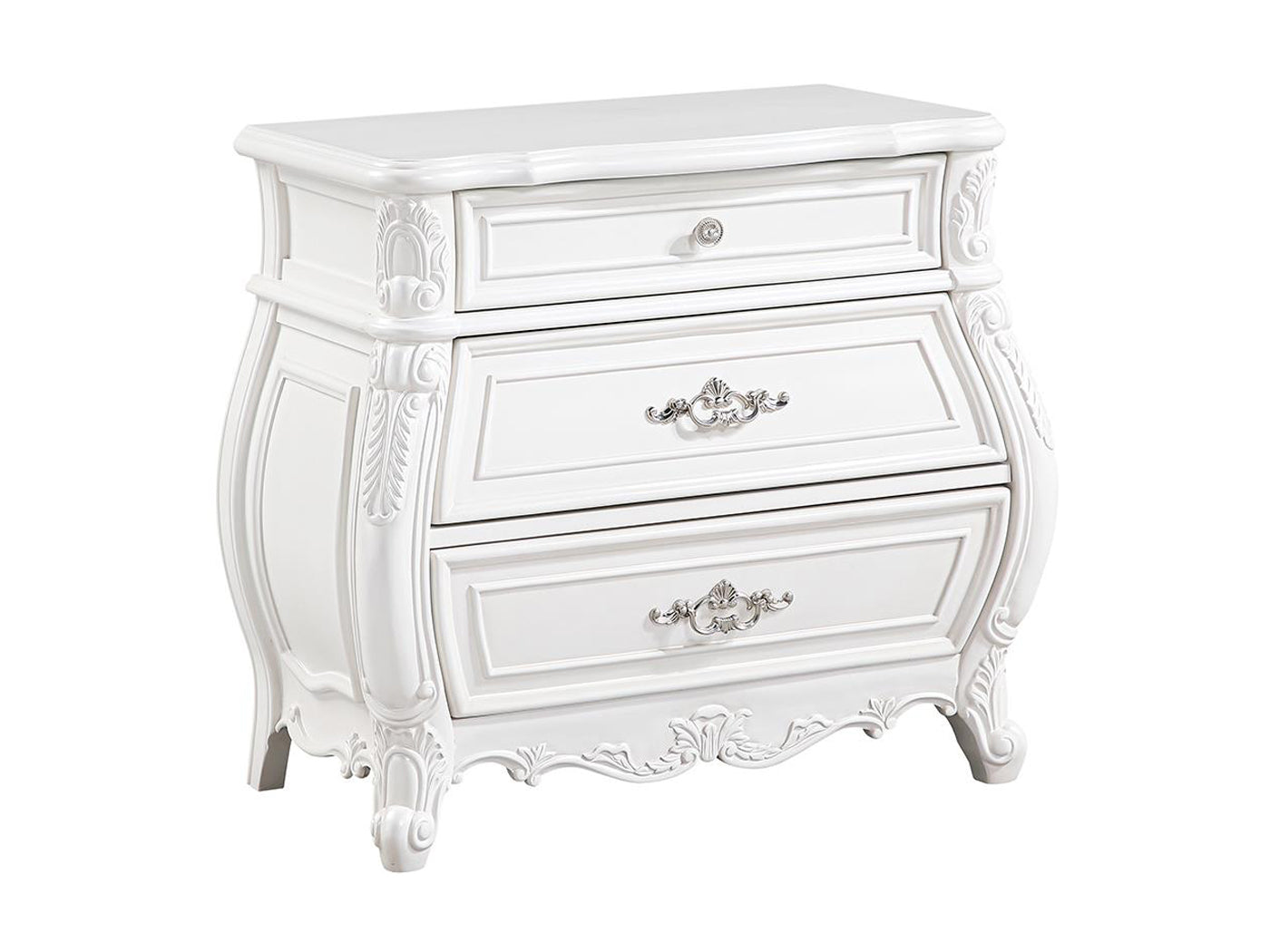 open lace back dress Opulence Traditional Style 3-Drawer Nightstand Made with Wood in Pearl White