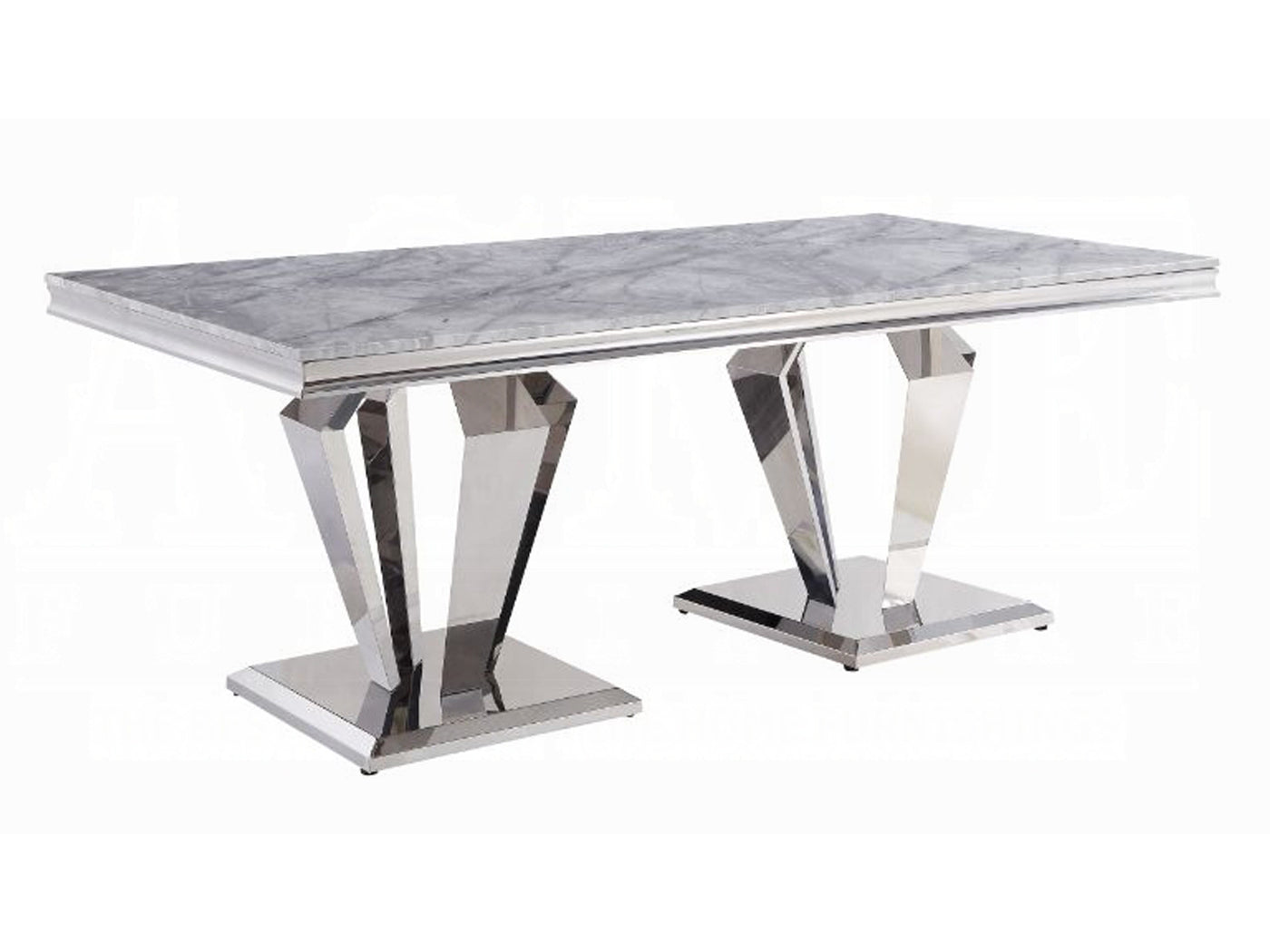 Satinka 79" Wide Faux Marble Top & Mirrored Silver Finish Dining Table ...
