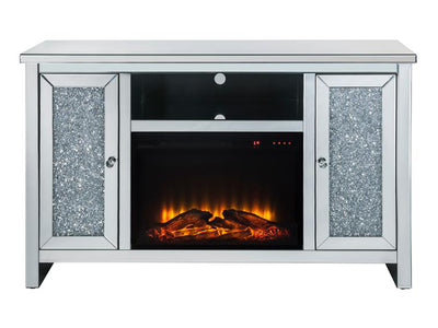 9582 Smart 60" Wide 2 Door Mirrored TV Stand With Electric Fireplace