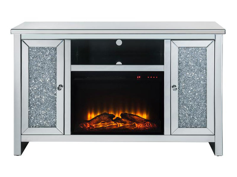 9582 Smart 60" Wide 2 Door Mirrored TV Stand With Electric Fireplace