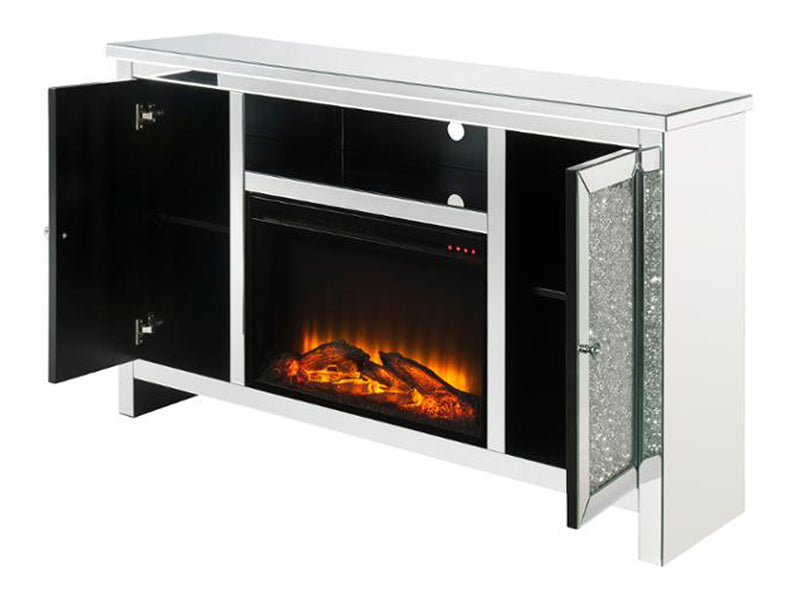 9582 Smart 60" Wide 2 Door Mirrored TV Stand With Electric Fireplace