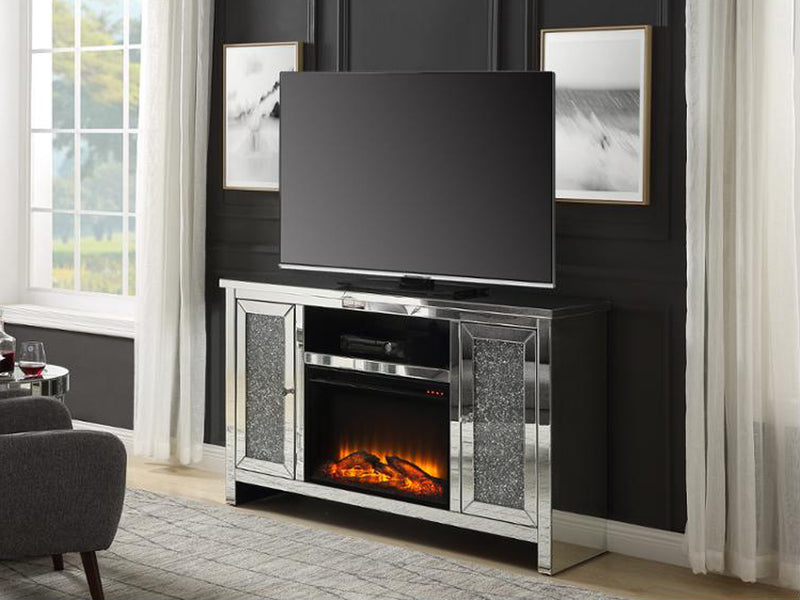 9582 Smart 60" Wide 2 Door Mirrored TV Stand With Electric Fireplace
