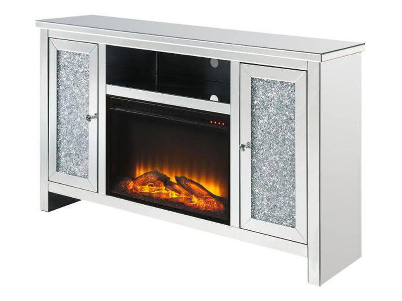 9582 Smart 60" Wide 2 Door Mirrored TV Stand With Electric Fireplace