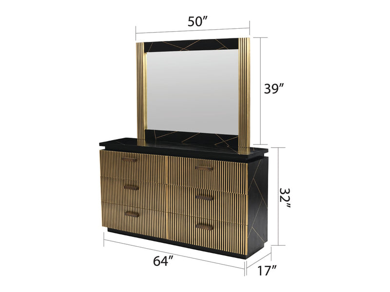 Allure 64" Wide 6 Drawer Dresser With Mirror