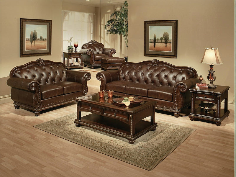 Anondale Top Grain Traditional Leather Living Room Set
