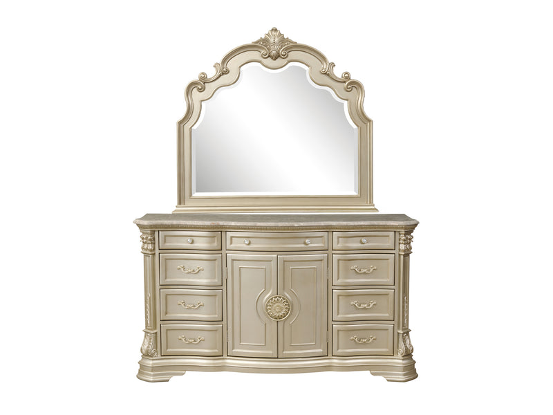 Antoinetta 70.7" Wide 9 Drawer 2 Door Traditional Dresser With Mirror