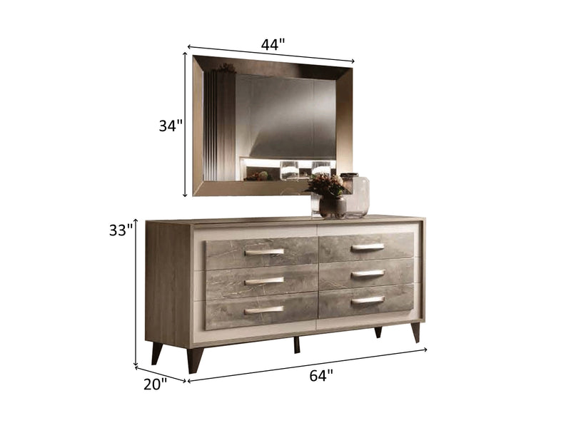 Arredo Ambra 64" Wide 6 Drawer Dresser With Mirror