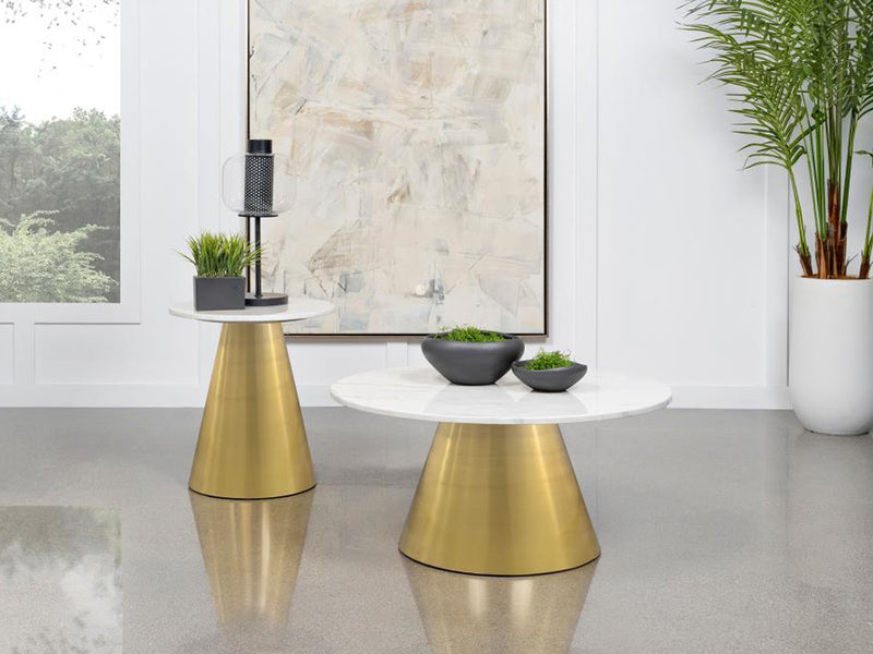 Avon 36" Wide Genuine Marble Top Stainless Steel Coffee Table