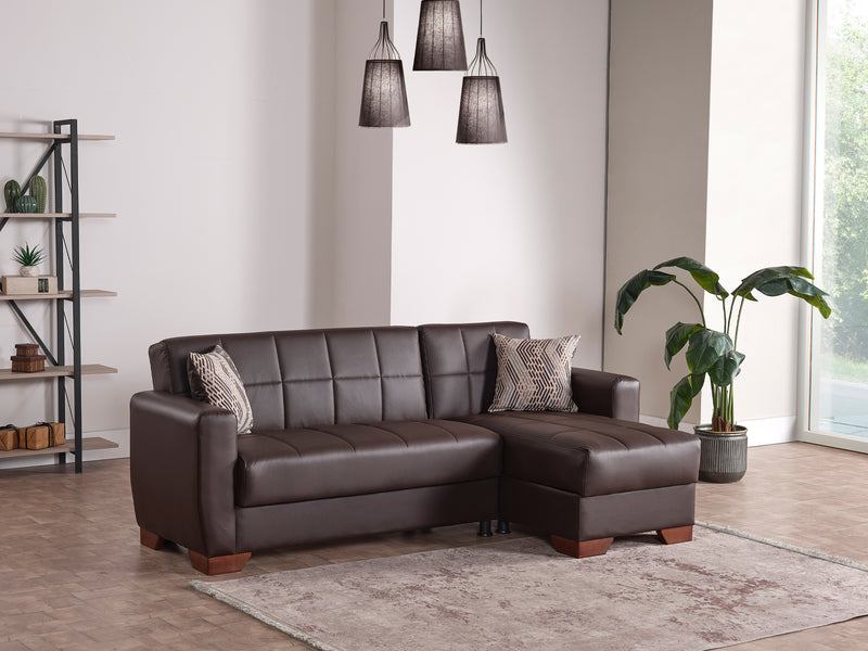 Barato 85" Wide Convertible Leather Sectional