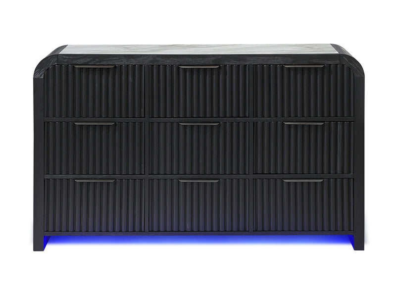 Beckett 63.2" Wide 9 Drawer Built-in LED Dresser With Mirror