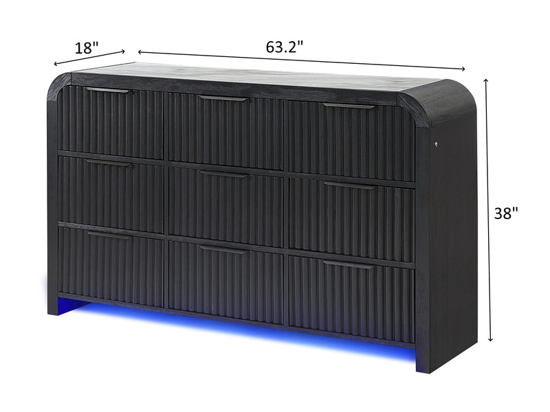 Beckett 63.2" Wide 9 Drawer Built-in LED Dresser With Mirror