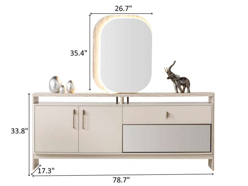 Bern 78.7" Wide 2 Door & 2 Drawer Buffet With Mirror