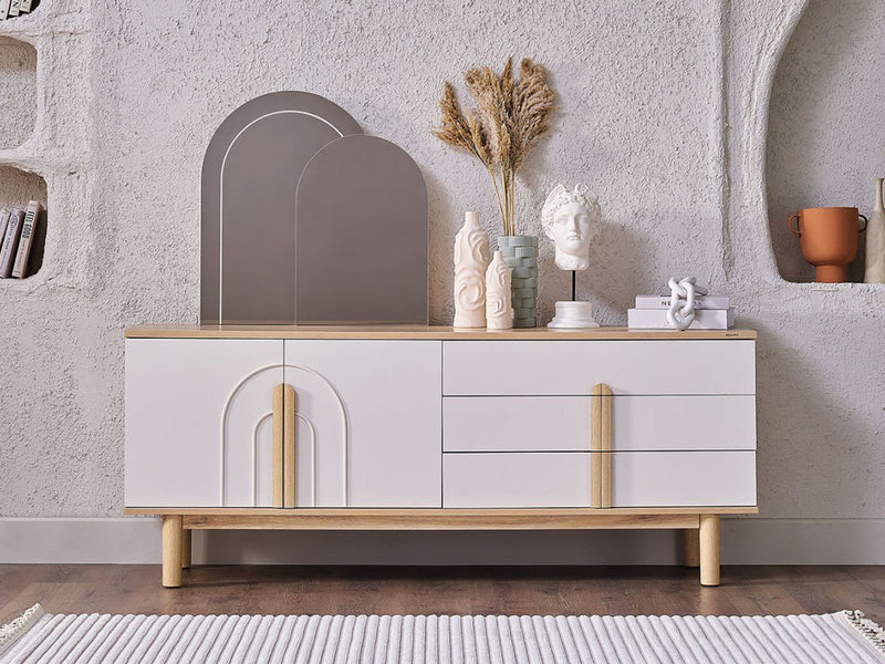 Boheems 78" Wide 2 Door 3 Drawer Buffet With Mirror