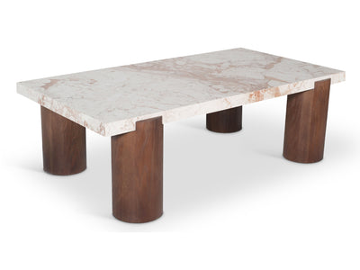 Campania 54" Wide Marble And Oak Wood Coffee Table