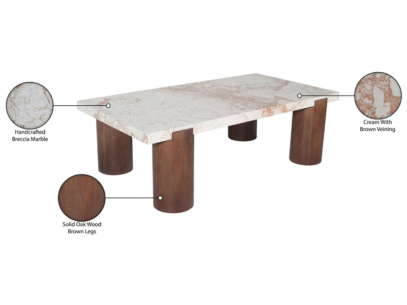 Campania 54" Wide Marble And Oak Wood Coffee Table