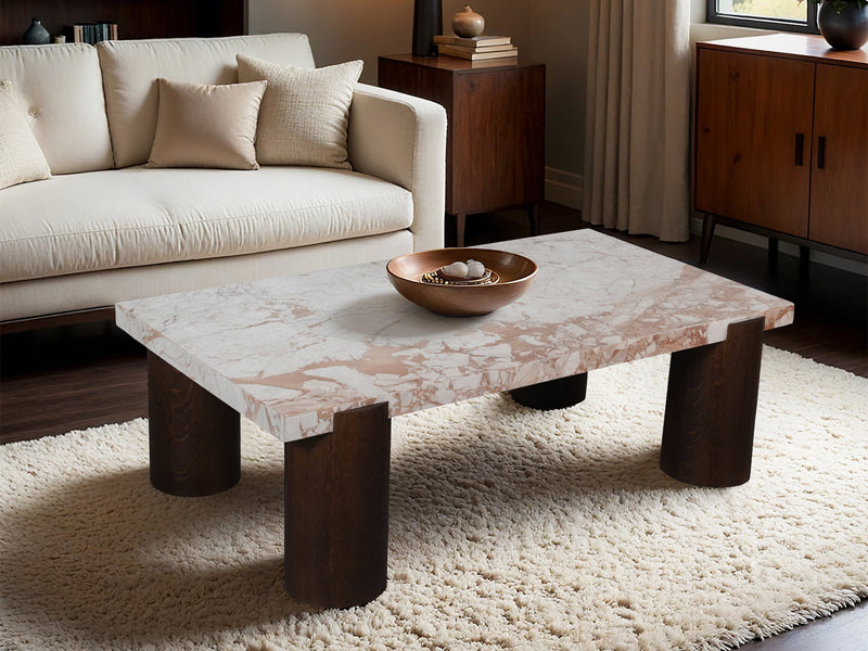 Campania 54" Wide Marble And Oak Wood Coffee Table