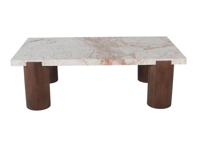 Campania 54" Wide Marble And Oak Wood Coffee Table
