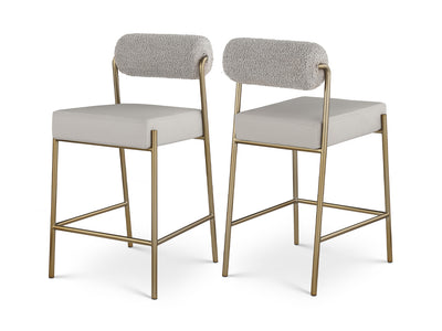 Carly Boucle Fabric & Faux Leather Bar Stool (Set of 2)