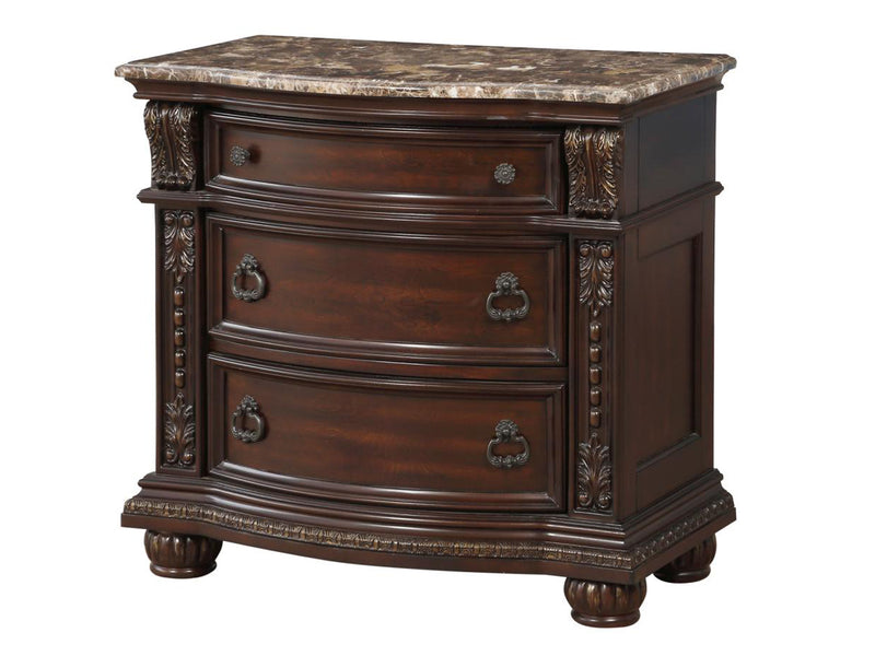 Cavalier 32.5" Tall 3 Drawer Genuine Marble Top Nightstand