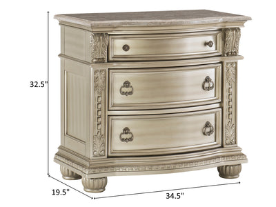 Cavalier 32.5" Tall 3 Drawer Genuine Marble Top Nightstand