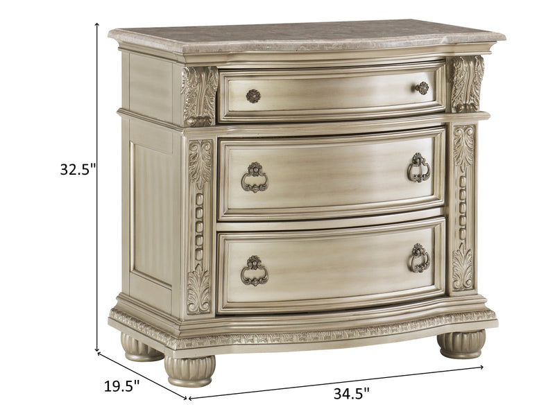 Cavalier 32.5" Tall 3 Drawer Genuine Marble Top Nightstand