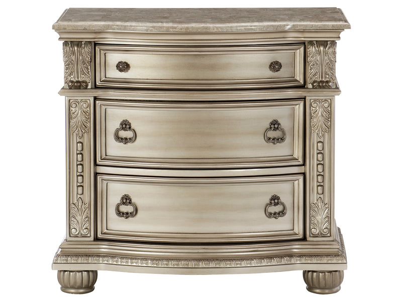 Cavalier 32.5" Tall 3 Drawer Genuine Marble Top Nightstand
