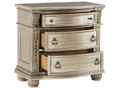 Cavalier 32.5" Tall 3 Drawer Genuine Marble Top Nightstand