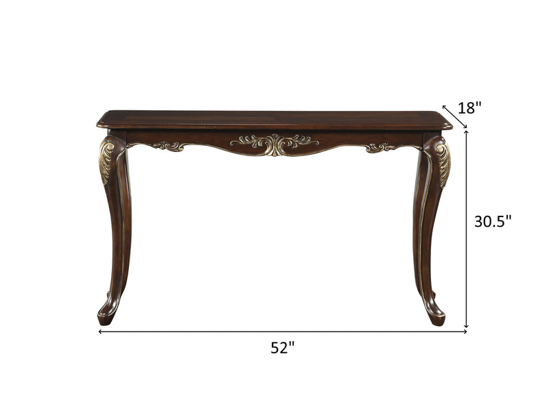 Croydon 52" Wide Dark Cherry Finish Gold Detail Console Table