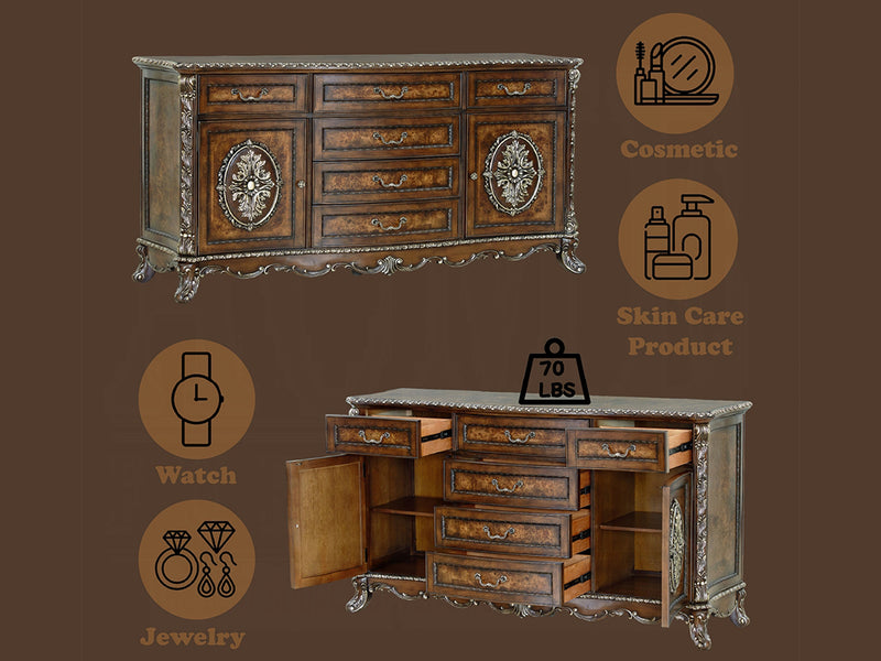 Devany 72" Wide 6 Drawer & 2 Door Dresser With Mirror