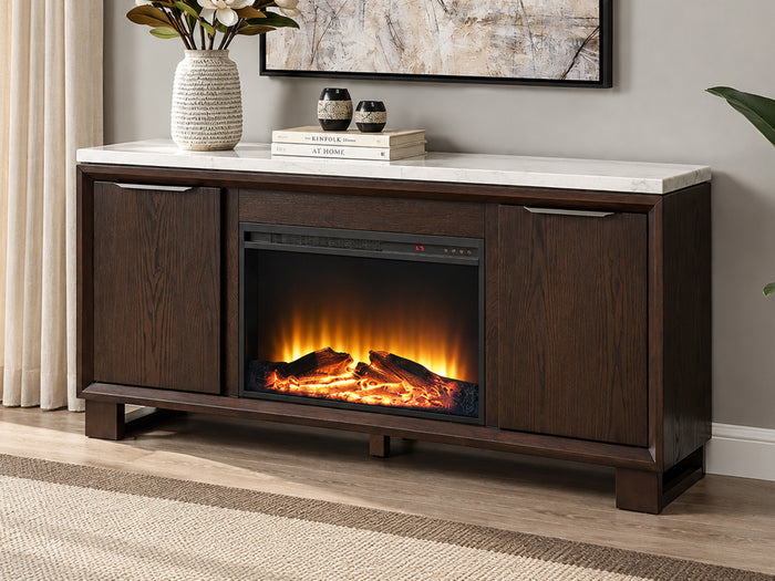 Edwyn 62" Wide 2 Door Marble Top Buffet With Fireplace