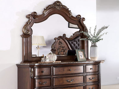 Esparanza 68" Wide 11 Drawer Genuine Marble Top Dresser With Mirror