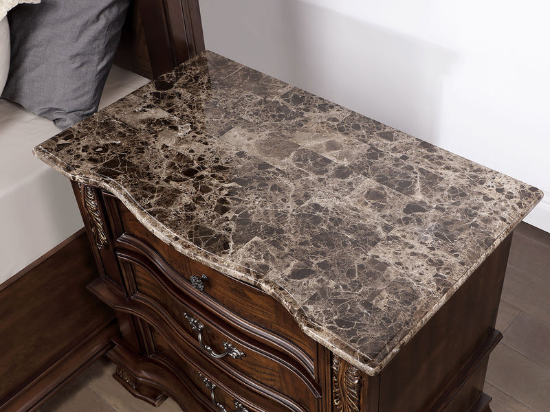 Esparanza 29.5" Tall 3 Drawer Genuine Marble Top Nightstand