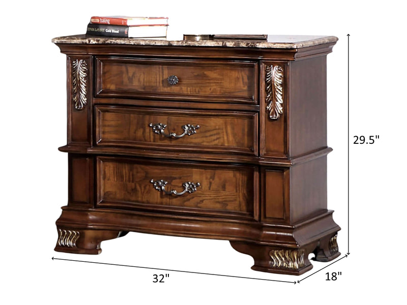 Esparanza 29.5" Tall 3 Drawer Genuine Marble Top Nightstand