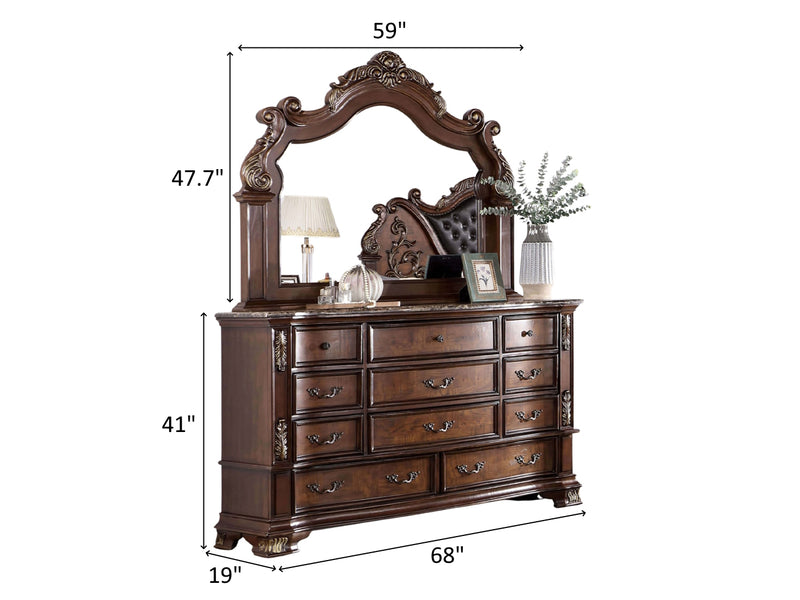 Esparanza 68" Wide 11 Drawer Genuine Marble Top Dresser With Mirror