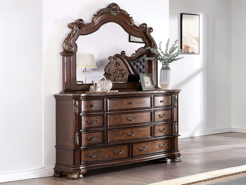 Esparanza 68" Wide 11 Drawer Genuine Marble Top Dresser With Mirror