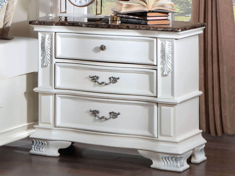 Esparanza 29.5" Tall 3 Drawer Genuine Marble Top Nightstand
