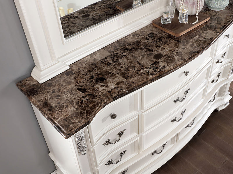 Esparanza 68" Wide 11 Drawer Genuine Marble Top Dresser With Mirror