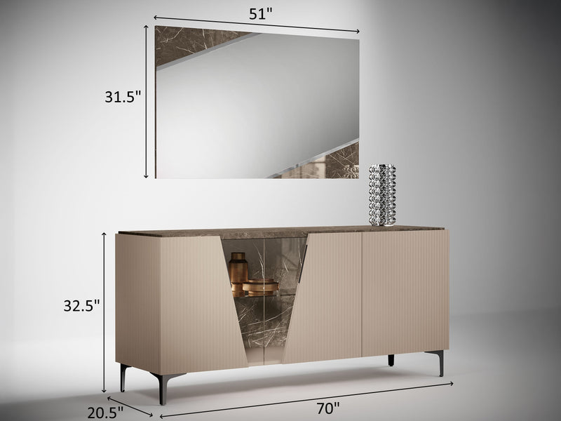 Fidia 70" Wide 3 Door Buffet With Mirror