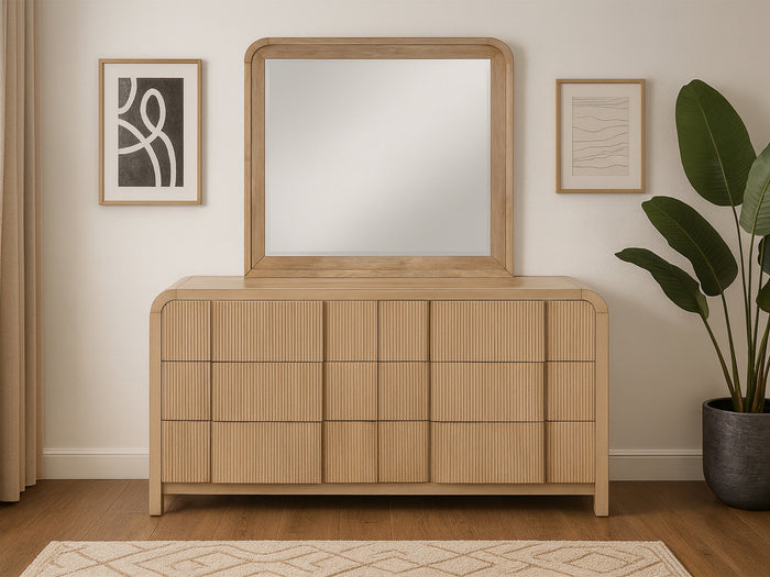 Fluted 60" Tall 6 Drawer Dresser With Mirror
