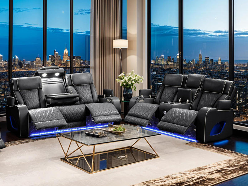 Fortuner Leather Recliner Living Room Set