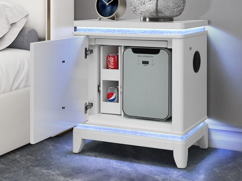 Alina 26.9" Tall Nightstand With Cooler, LED, Speaker and USB