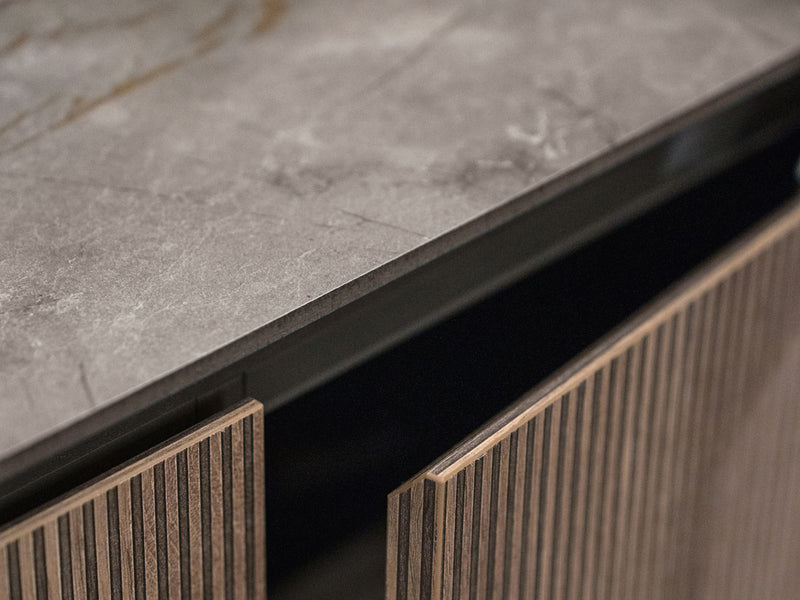 Hexagon 82" Wide 3 Door Buffet With Mirror