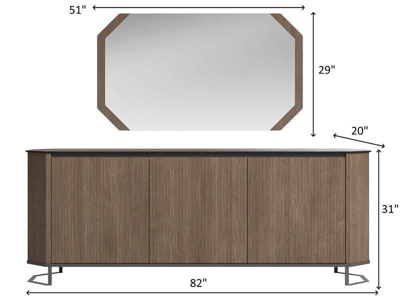 Hexagon 82" Wide 3 Door Buffet With Mirror