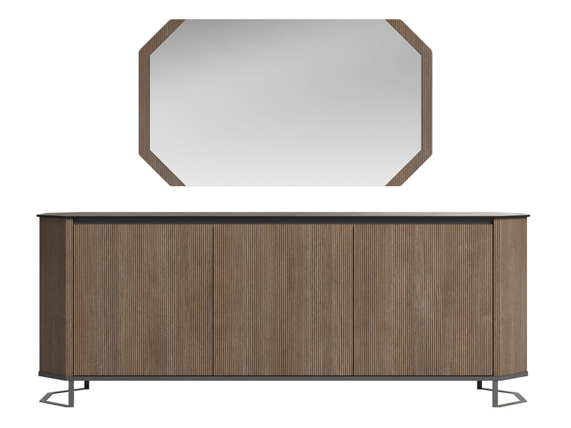 Hexagon 82" Wide 3 Door Buffet With Mirror