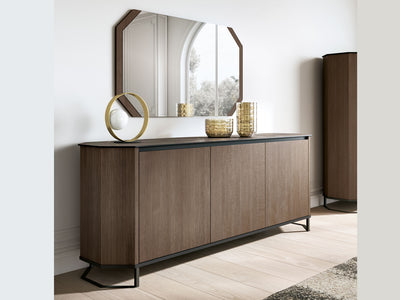 Hexagon 82" Wide 3 Door Buffet With Mirror