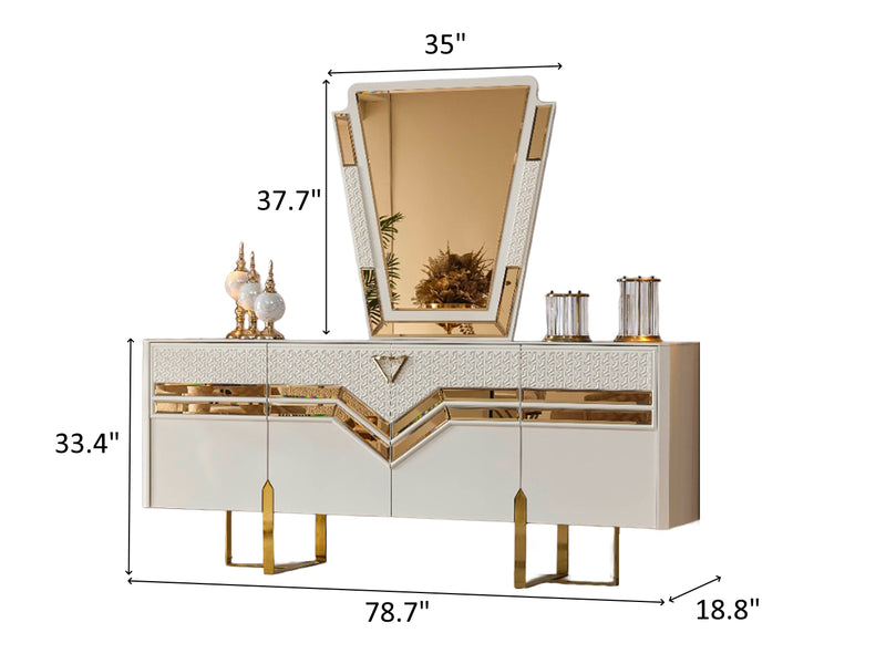 Zen 78.7" Wide 4 Door Buffet With Mirror