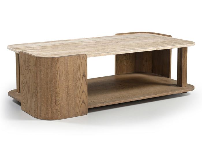 Calabria 52" Wide Calabria Marble And Oak Wood Coffee Table