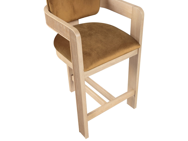 Sacha 20.5" Wide Natural Frame Velvet Bar Stool (Set of 2)
