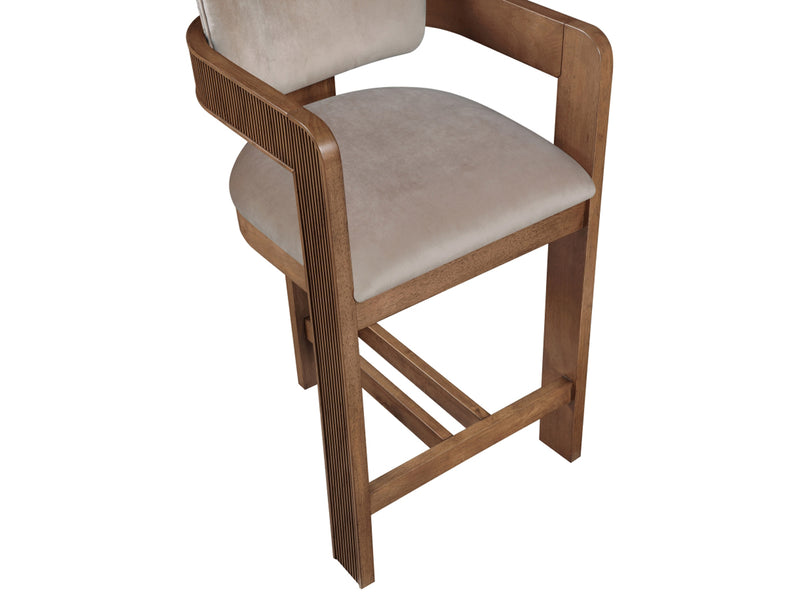 Sacha 20.5" Wide Walnut Frame Velvet Bar Stool (Set of 2)